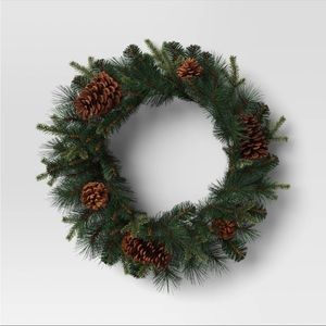 24” Mixed Greenery with Pinecones Artificial Christmas Wreath - Wondershop